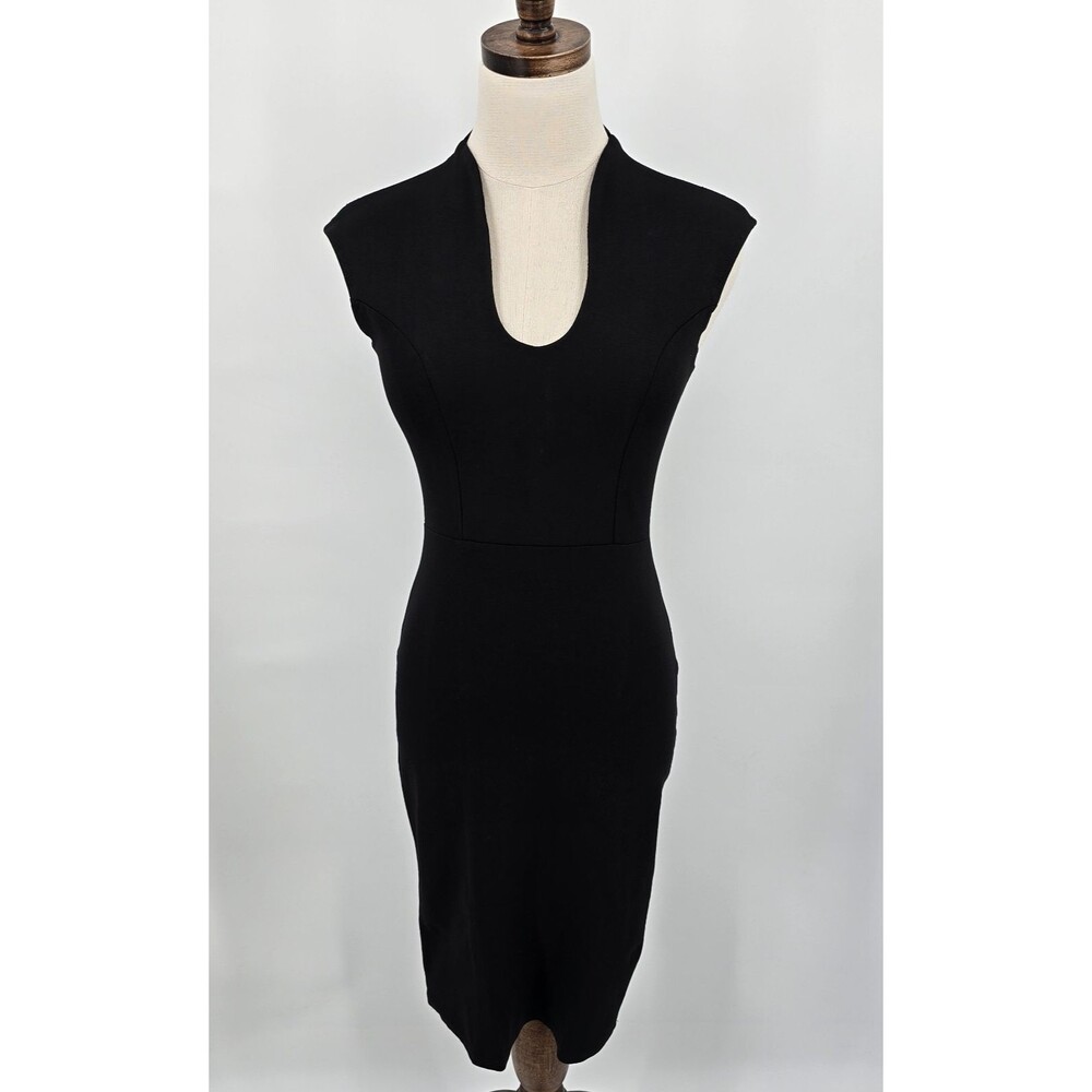 Rolla Coster Body Con Dress Women's S Black Plunge Neck Gold Zipper - Picture 2 of 6